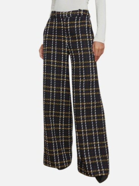 L'AGENCE Pants - L'Agence Size 0 NWT Women's Black Tweed Plaid High-Rise Wide-Leg Pilar Pants